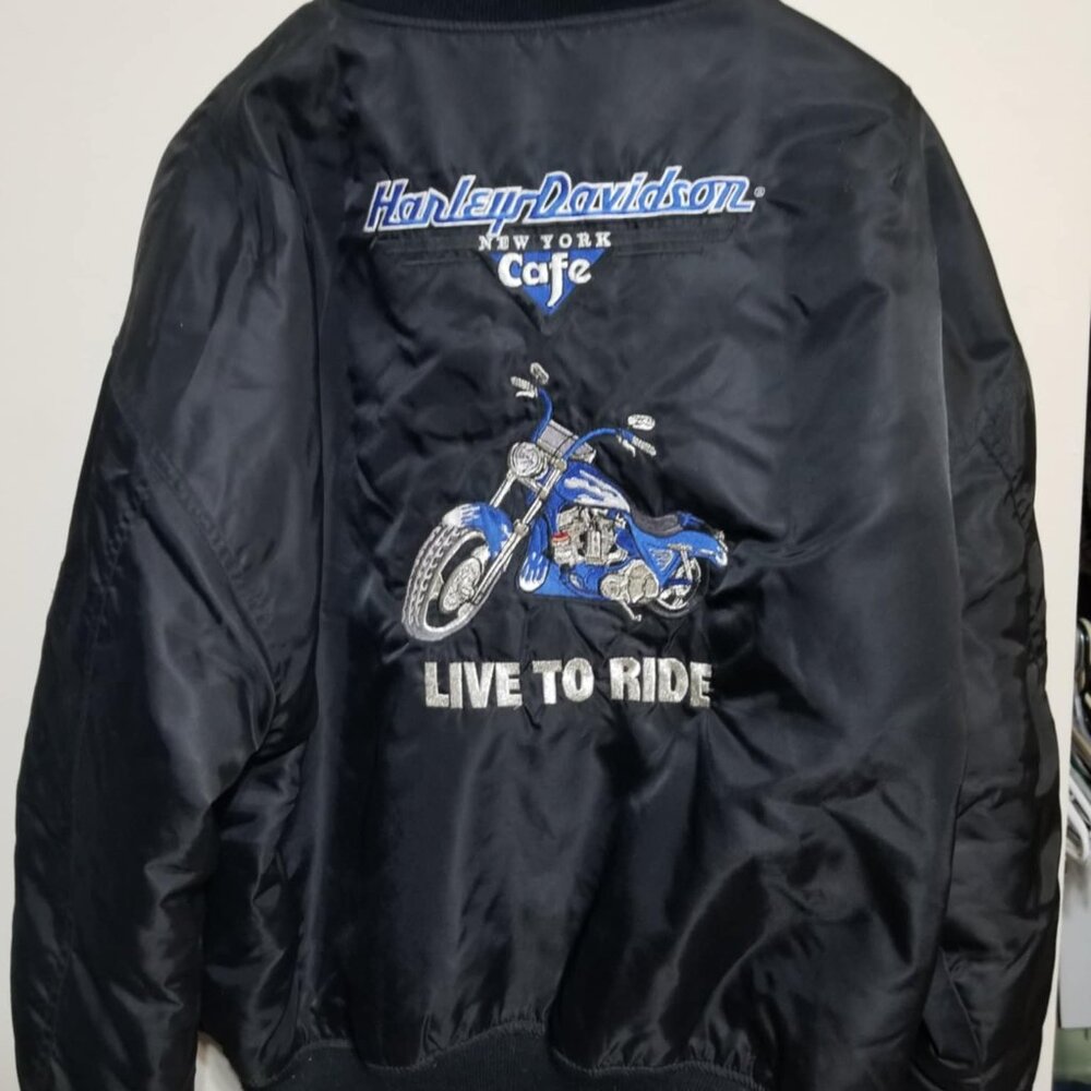 Harley Davidson Jacket, New York Cafe, Bomber-Style, Embroidered, Large